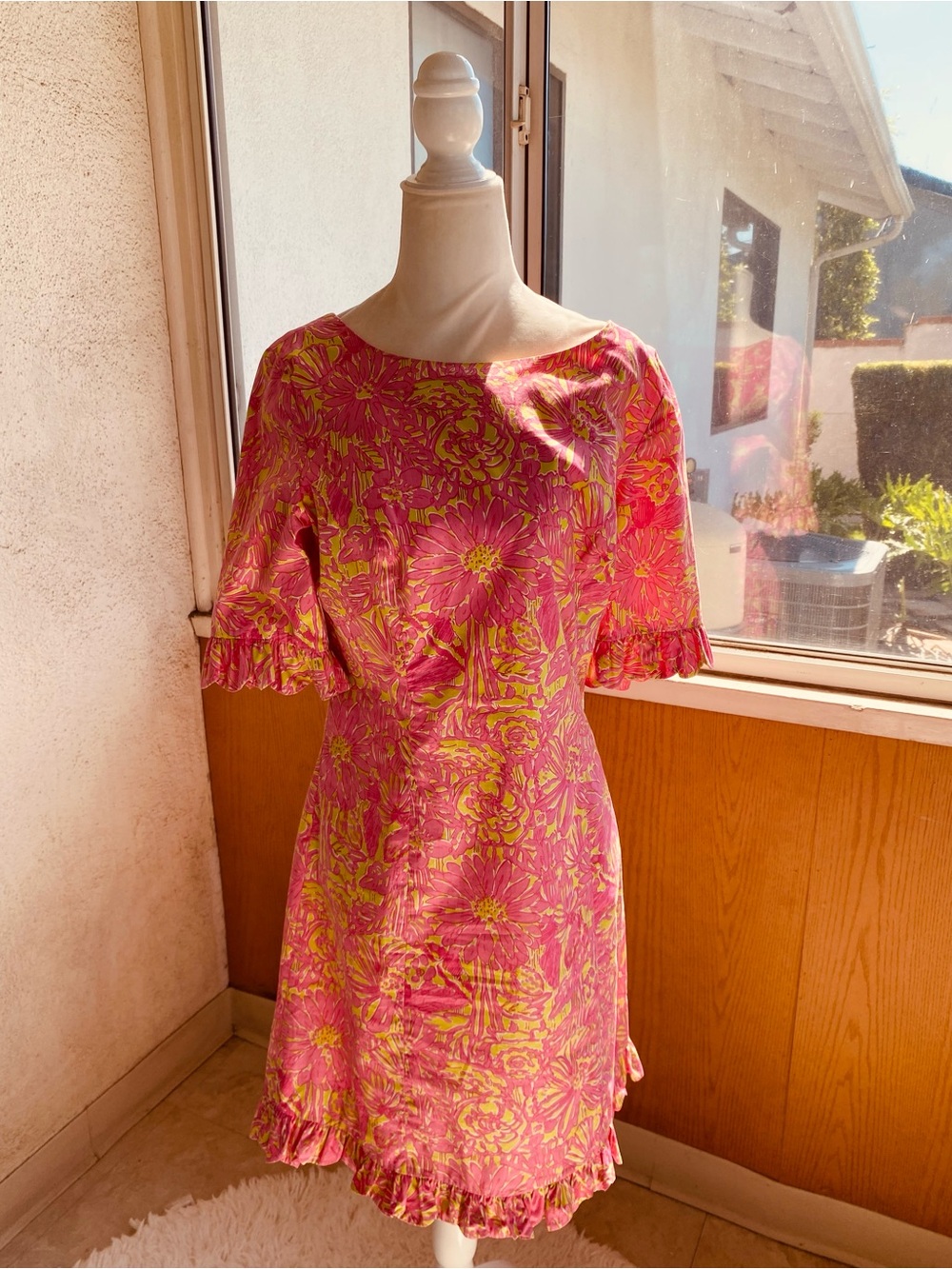 Lilly Pulitzer Pink Green Tropical Floral Cotton Shift Dress Size 6
